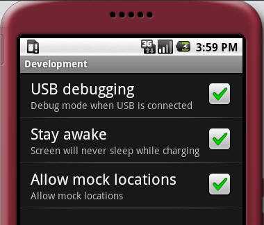 Android Debug settings
